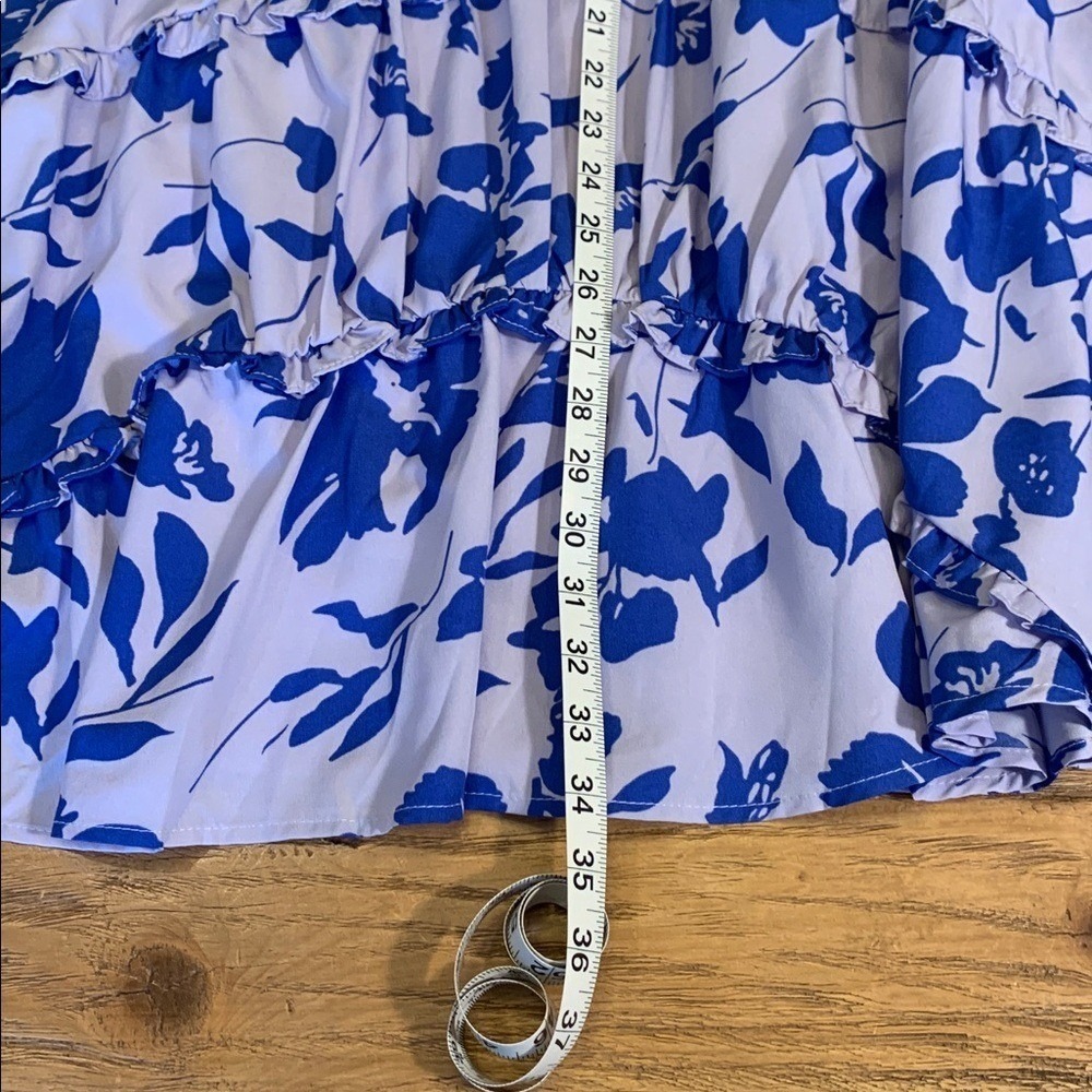 Shop the Mint Periwinkle Floral Tiered Dress EUC Medium Puff Sleeve Lined - Picture 9 of 13